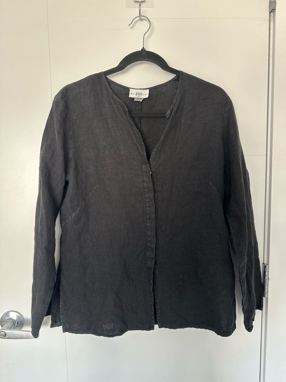 100% Linen Match Point Black Long-Sleeve Linen Button-Down Shirt - Made in USA